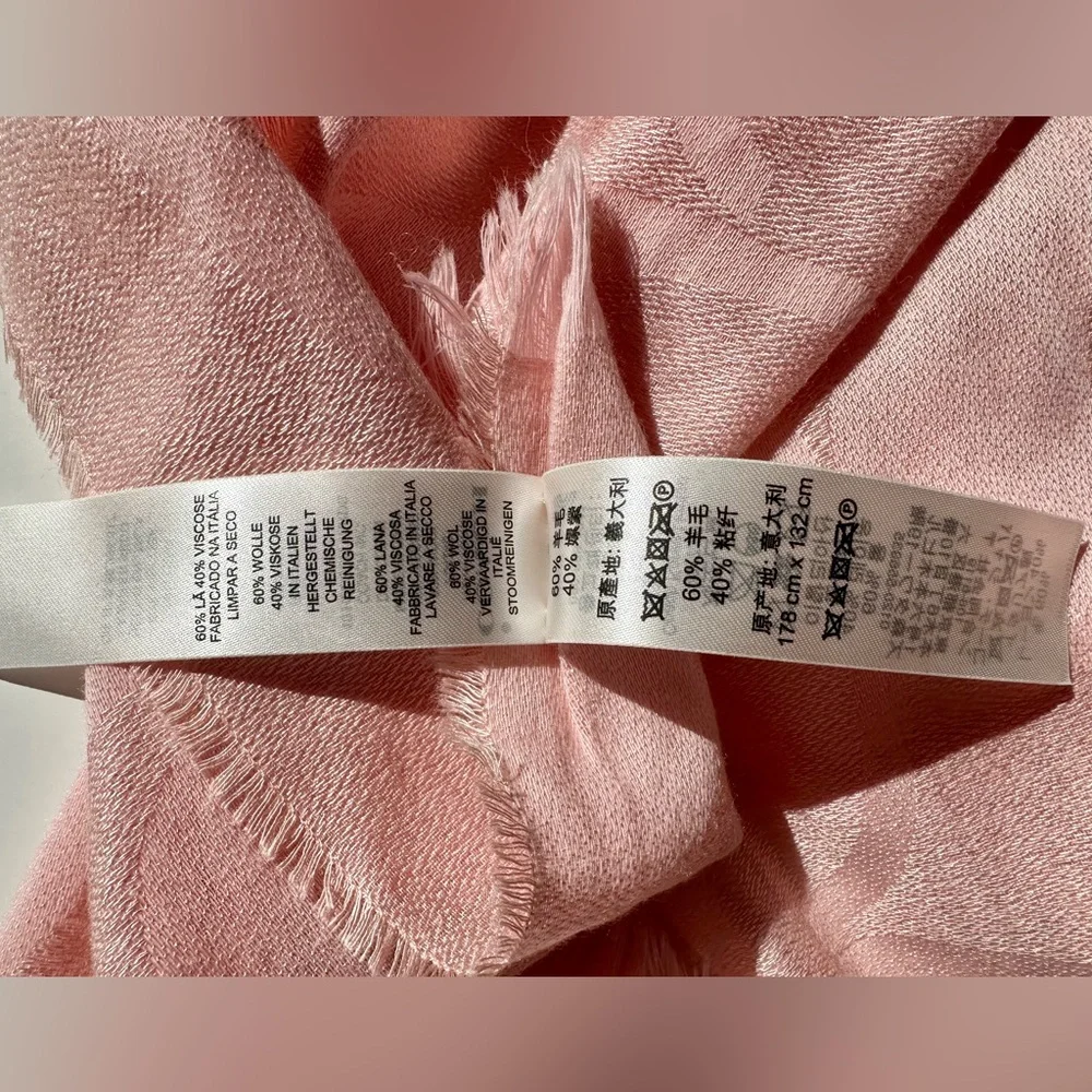Coach Logo Jacquard Soft Pink Wrap Scarf Stole, Wool - Viscose, 68”x50” - Picture 7 of 9
